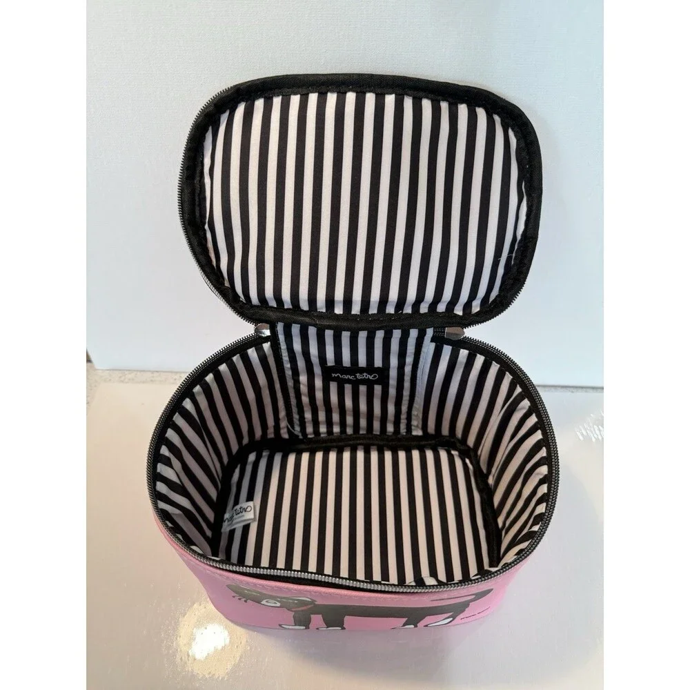 Marc Tetro Black Cat Cosmetic Makeup Bag Pink Retro Travel Zippered Kitten